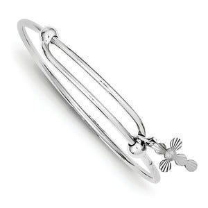 Sterling Silver Children's Cross Charm Expandable Bangle Bracelet