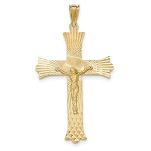 14k Polished, Satin and Diamond-cut Crucifix Cross Pendant