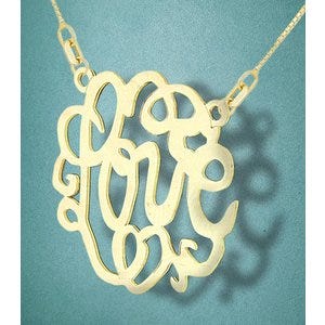 Round Fancy Script Love Monogram Cut-Out Pendant
