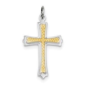 Sterling Silver Rhodium-plated & Gold-plated Cross Pendant