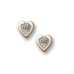 14K Yellow Gold Children's Open Style Heart Earrings w/ Cubic Zirconia