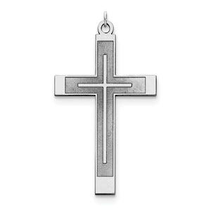 Sterling Silver Satin & Polished Laser Designed Cross Pendant