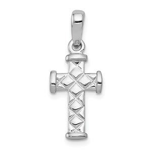 14k White Gold Reversible Quilted Cross Pendant