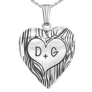 Sterling Silver Couples Tree Carving Heart Photo Locket