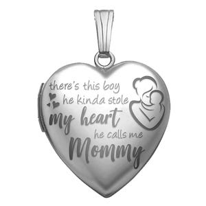 14K White Gold " He Calls Me Mommy " Heart Photo Locket
