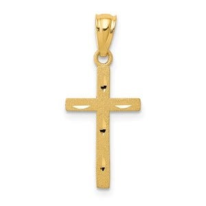 14k Satin & Diamond-cut Cross Pendant
