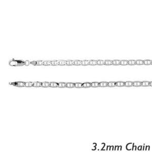 14K White Gold 3.2mm Diamond Cut Anchor Chain