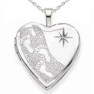 Sterling Silver Footprints with Starburst Heart Photo Locket