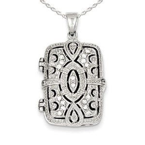 Sterling Silver Cubic Zirconia Rectangle Photo Locket