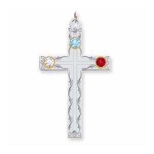 Sterling Silver/14k Bezel Crystal Family Cross Pendant