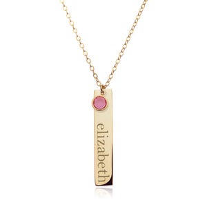 Personalized Vertical Name Bar with Birthstone Charm & 18" Chain