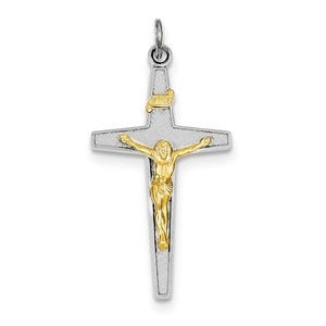 Sterling Silver Rhodium-plated & Vermeil INRI Crucifix Charm