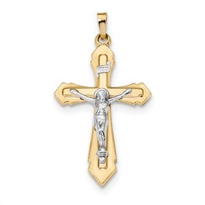 14k Two-tone Polished INRI Crucifix Pendant