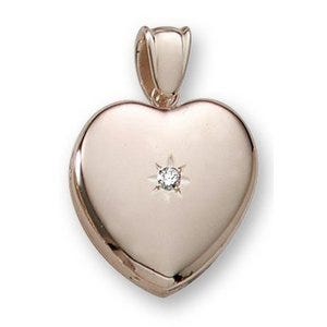 18k Premium Weight Yellow Gold Heart Picture Locket w/ 5pt. Diamond