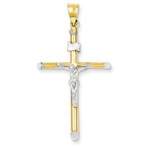 14k Two-tone & Rhodium INRI Crucifix Pendant