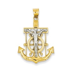 14k Two-tone Diamond-cut Mariner\'s Cross Pendant