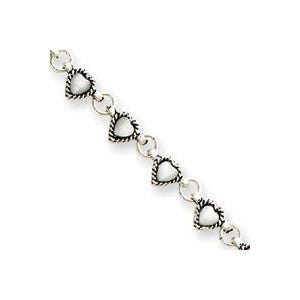 Sterling Silver 9" White Cats Eye Heart Anklet
