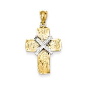 14K Two-tone Diamond-cut Cross Pendant