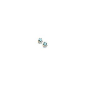 14K Yellow Gold Child's Genuine Blue Zircon Birthstone Stud Earrings