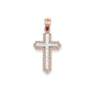 14k Rose Gold Rhodium Diamond Cut Cross Pendant