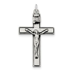 Sterling Silver INRI Crucifix Cross w/ Prayer Pendant