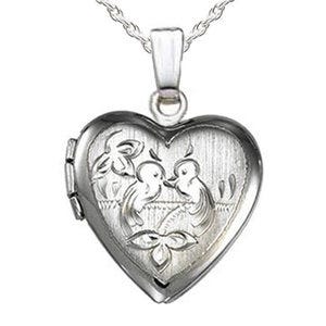 Sterling Silver Love Birds Heart Photo Locket