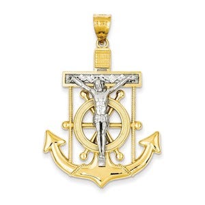 14k Two-tone Diamond-cut Mariner\'s Cross Pendant