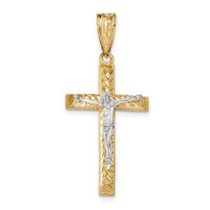 14k Two-tone Diamond-cut Crucifix Pendant