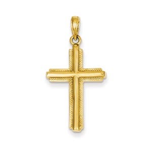 14K Cross with Striped Border Pendant