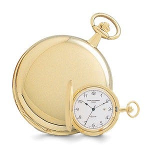 Gold-Plated Polished Finish Hunter Case Quartz Pocket Watch