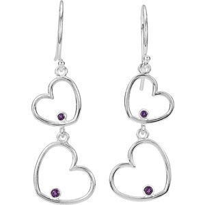 Amethyst Double Heart Dangle Earrings