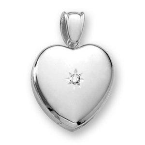 18k Premium Weight White Gold Heart Picture Locket w/ 5pt. Diamond