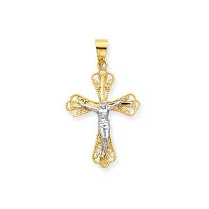 10k & Rhodium Filigree Crucifix Pendant