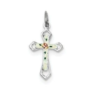 Sterling Silver Rhodium-plated with Enamel Cross Pendant