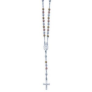 Sterling Silver Yellow & Rose Flash Gold-plated Rosary Necklace /with Miraculous Medal