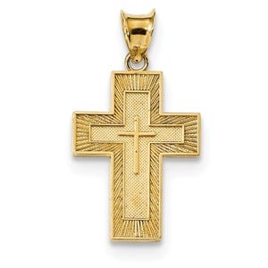 14k Textured Reversible Lord\'s Prayer in Spanish Cross Pendant
