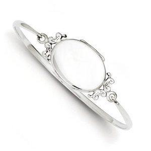 Sterling Silver Bangle Bracelet Oval Photo Locket - 3/4 Inch x 1 Inch Sterling Silver - 7 Inch Bangle