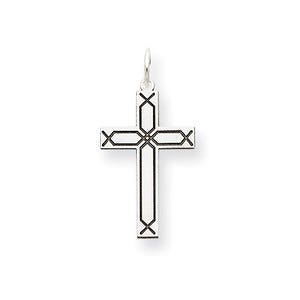14K White Gold Laser Designed Cross Charm