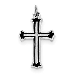 Sterling Silver Rhodium-plated Enameled Cross Charm