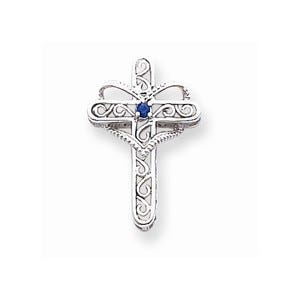 14k White Gold Genuine Mother\'s Cross Pendant