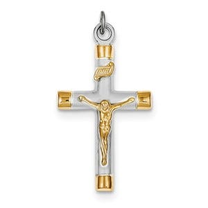 Sterling Silver Rhodium-plated & 18k Gold-plated Crucifix Pendant