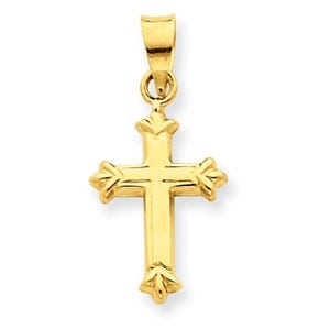 14k Yellow Gold Fleur De Lis Children's Cross Pendant
