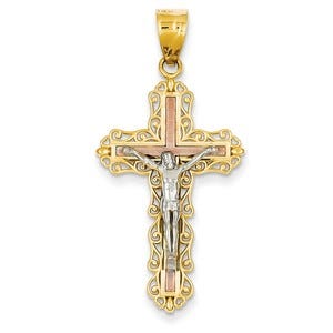 14K Tri-color Diamond-cut Crucifix Pendant