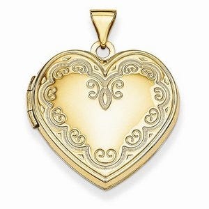 Solid 14k Yellow Gold Floral Heart Photo Locket