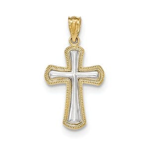 14k Rhodium Polished Cross Pendant