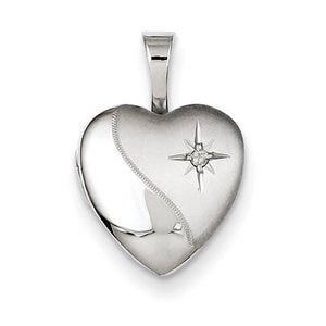 Sterling Silver Baby Polished Heart Locket with Genuine Diamond