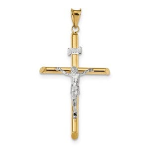 14k Two-Tone Polished Jesus Crucifix Pendant