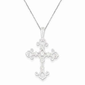Sterling Silver Rhodium Plated CZ Cross Pendant