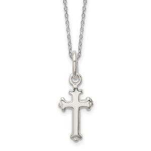 Sterling Silver Rhodium Plated Fleur De Lis Cross Pendant