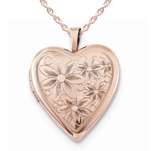 Rose Gold Plated Floral Heart Photo Locket